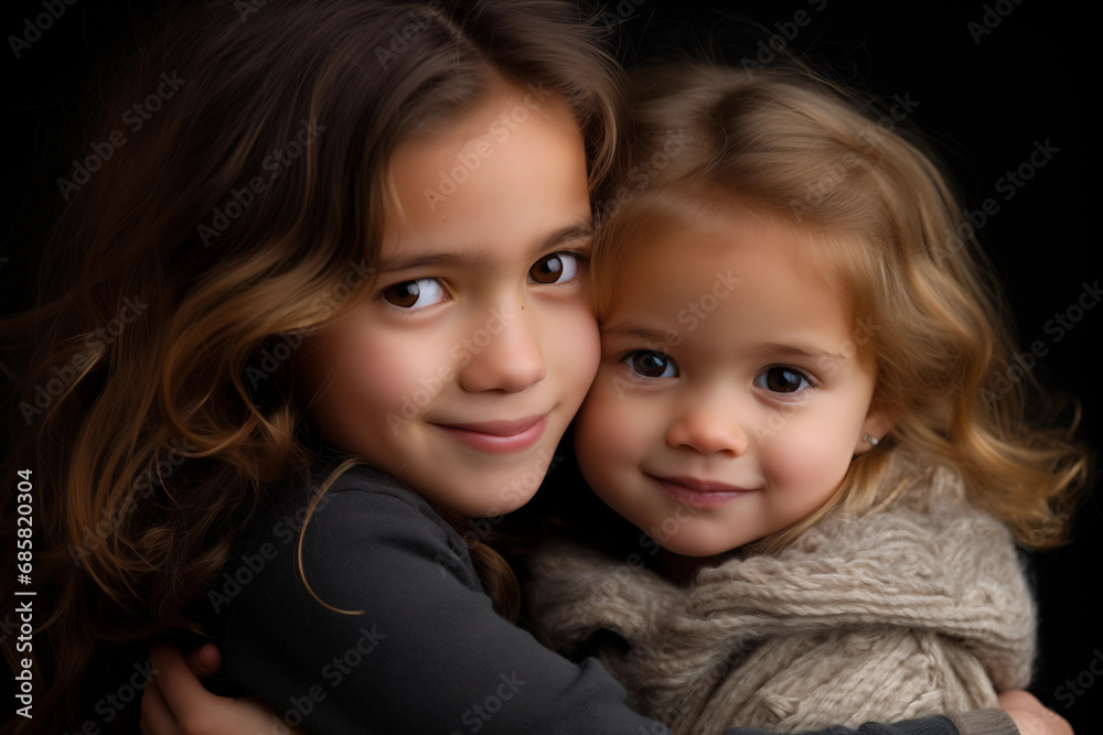 Portraits capturing moments of children showing affection or gratitude towards parents or caregivers, with copy space
