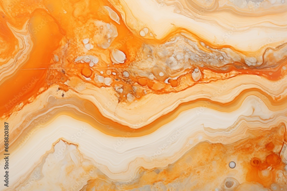 Abstract colors on the wall, in the style of marble, cellular formations, light orange, poured resin, textured canvas