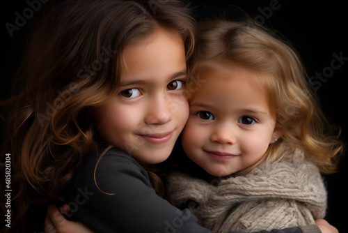 Portraits capturing moments of children showing affection or gratitude towards parents or caregivers, with copy space