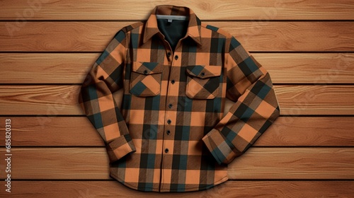 Craft an image of a cozy flannel shirt with a pattern reminiscent of a winter forest, great for casual wear.