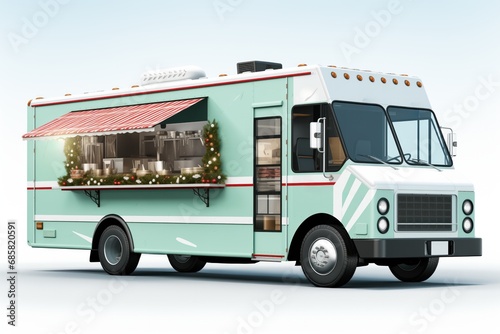 Minimalist Christmas food truck isolated on a white background 