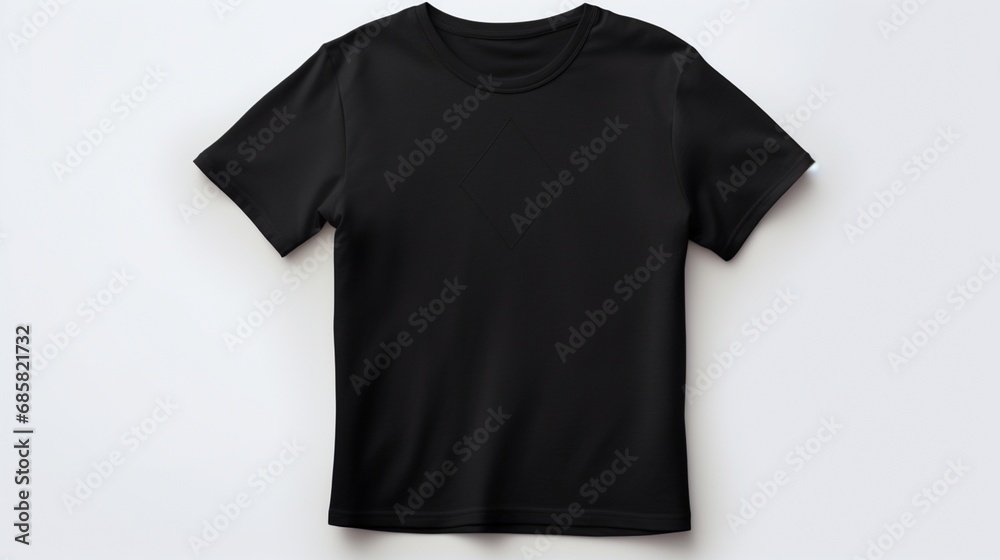 Create an image of a neatly folded professional black t-shirt on a solid white background. Create an image of a neatly folded professional black t-shirt on a solid white background.
