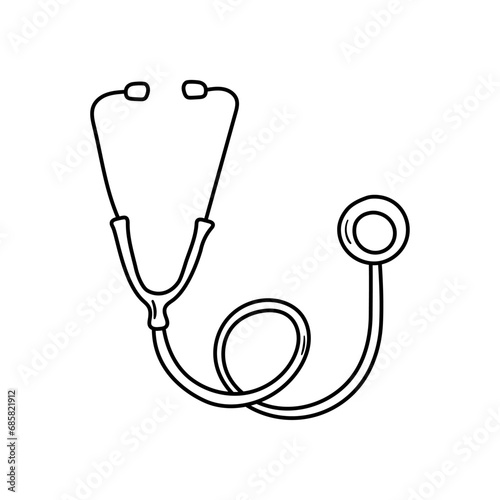 Stethoscope vector icon in doodle style. Symbol in simple design. Cartoon object hand drawn isolated on white background.