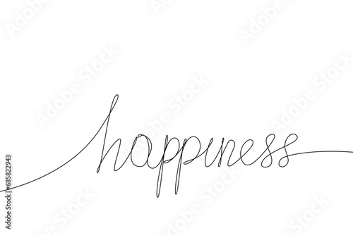 Vector handwriting word happiness. Hand drawn one continuous line.