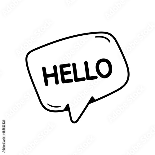 Vector hand drawn speech bubble. Doodle style sticker with the phrase hello.