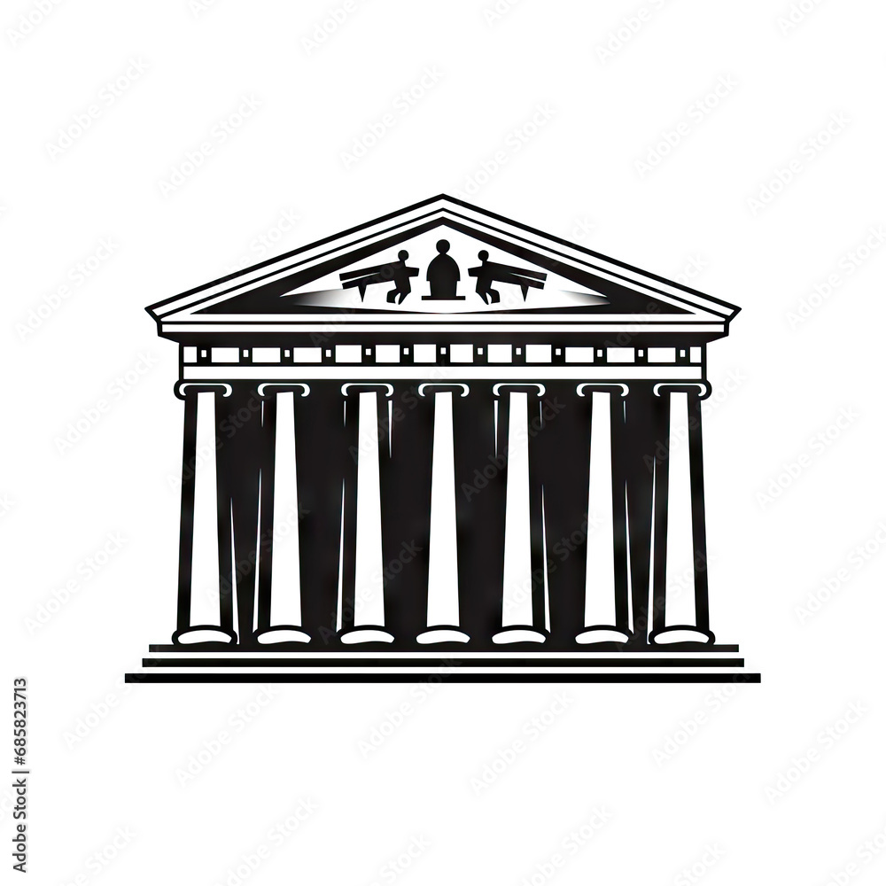 Greek Temple Icon, Europe Palace Isolated, Parthenon Silhouette, Historical Architecture, Acropolis
