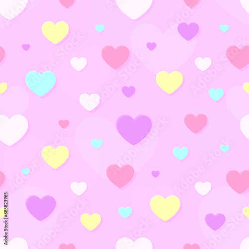 Heart love seamless pattern background pink flat. Colorful bright valentine festive 3d simple papercut yellow blue purple shadow cute wrapping paper print textile greeting card romantic wallpaper