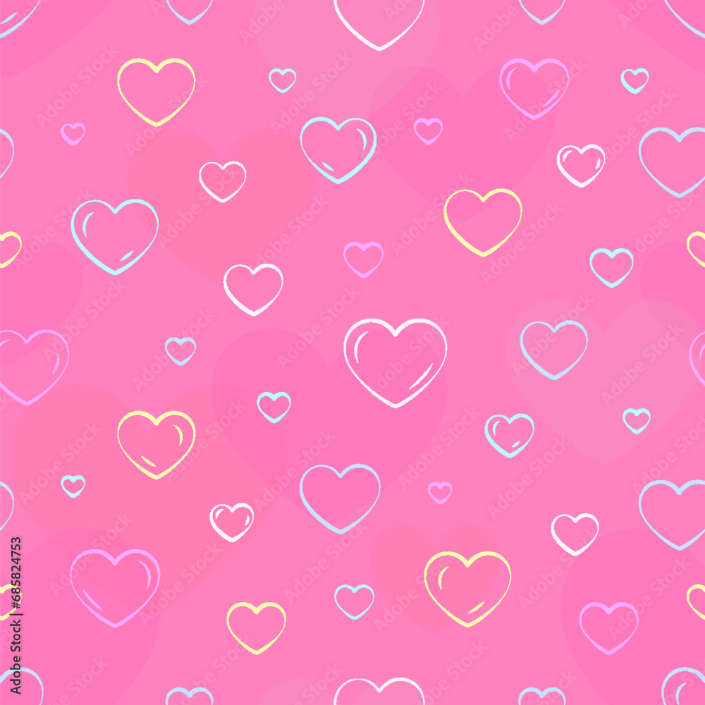 Heart bubble love seamless pattern background purple flat. Valentine day line soap balloon festive cute wrapping paper print textile holiday wallpaper romantic birthday party romantic greeting card