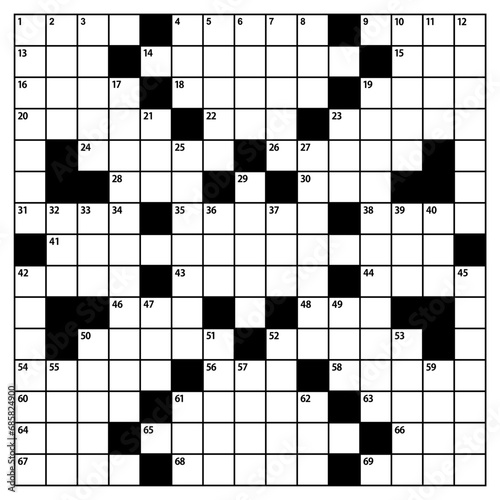Square crossword puzzle vector  graphic. American-style crossword puzzle.15x15 Blank crossword grid.