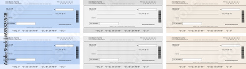 Blank bank cheque template design set photo