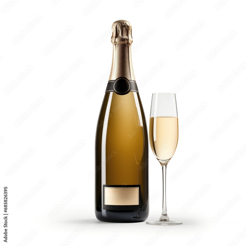 A bottle of Champagne wine side view isolated on white background A bottle of Champagne wine side view isolated on white background