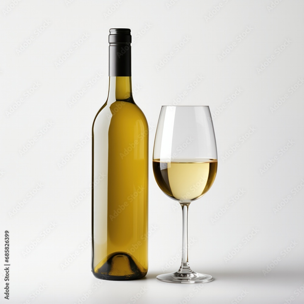 A bottle of Chardonnay wine side view isolated on white background A bottle of Chardonnay wine side view isolated on white background