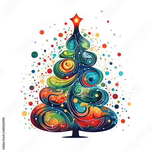 Painted colorful Christmas tree on a white background. A wonderful New Year's card photo