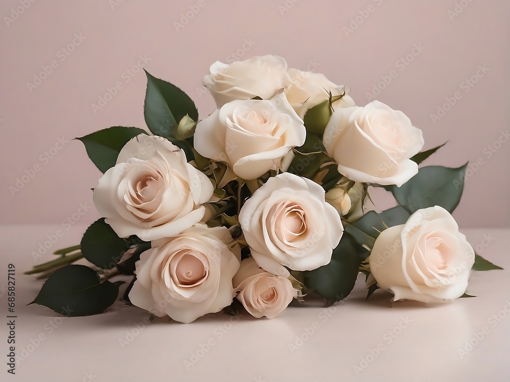 Bouquet of White Roses on a Pink Background