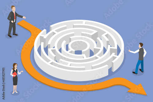 3D Isometric Flat Vector Illustration of Bypass Route, Different Way to Success