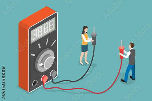 3D Isometric Flat Vector Illustration of Digital Multimeter, Electrical Measuring Tool