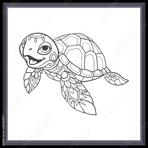 Cute sea turtle mandala arts. isolated on white background