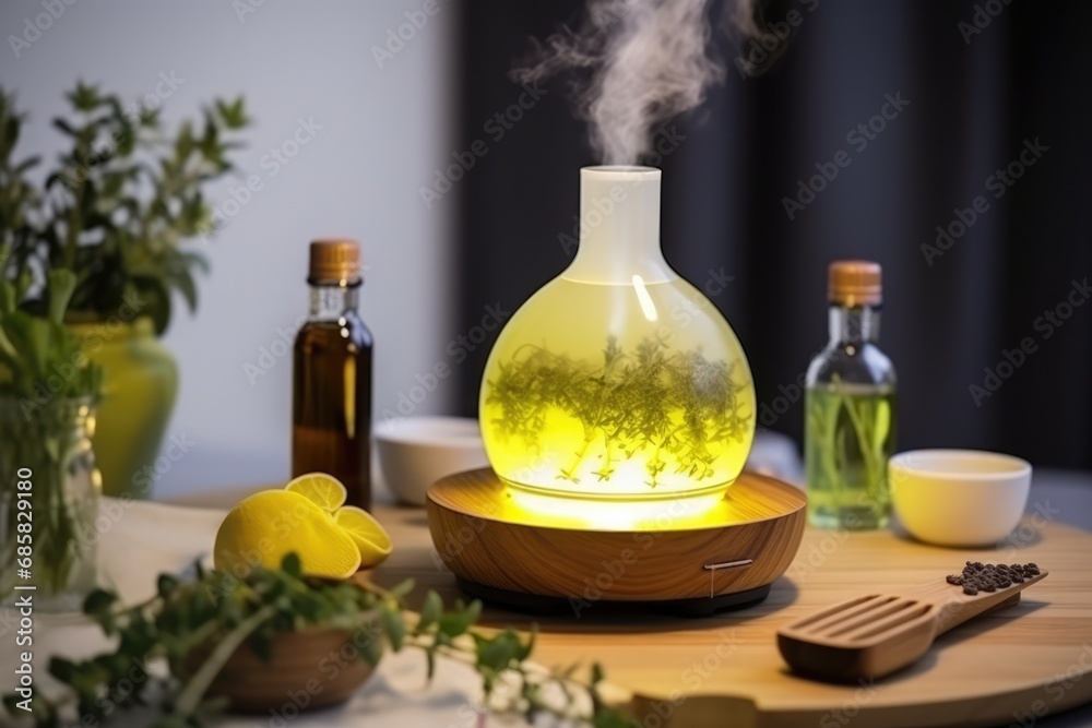 Aromatherapy In Welllit Kitchen With Oil Diffuser Highquality Photo Aromatherapy In Welllit Kitchen With Oil Diffuser Highquality Photo
