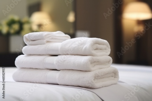 Aigenerated Image Of Fresh Towels On Hotel Bed Highquality Photo