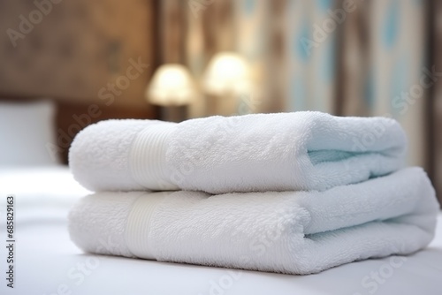 Aigenerated Image Of Fresh Towels On Hotel Bed Highquality Photo
