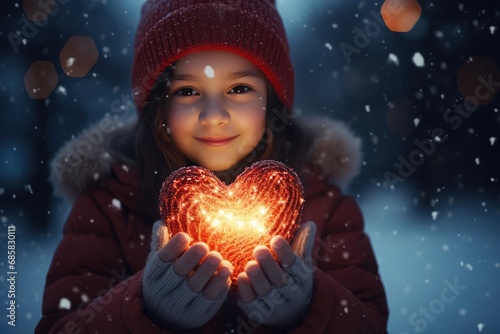 Child Holding Glowing Heart In Snowy Night Highquality Photo © Anastasiia
