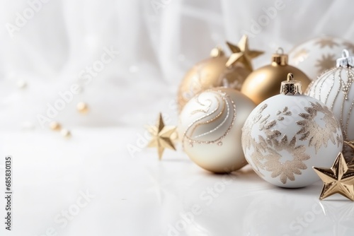 Christmas Decorations In Silver And Gold, White Background Highquality Photo