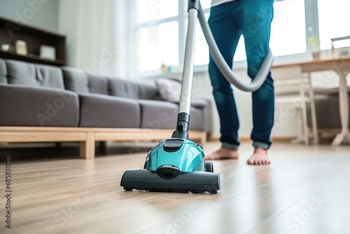 Cleaning The House With Vacuum Cleaner Maintaining Tidy Living Space Highquality Photo