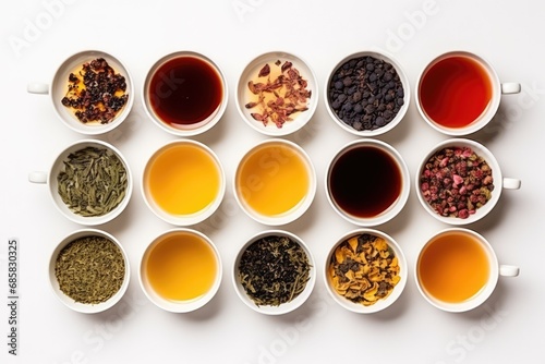 Creative Layout Of Tea Cups And Different Types Of Tea On White Background Highquality Photo