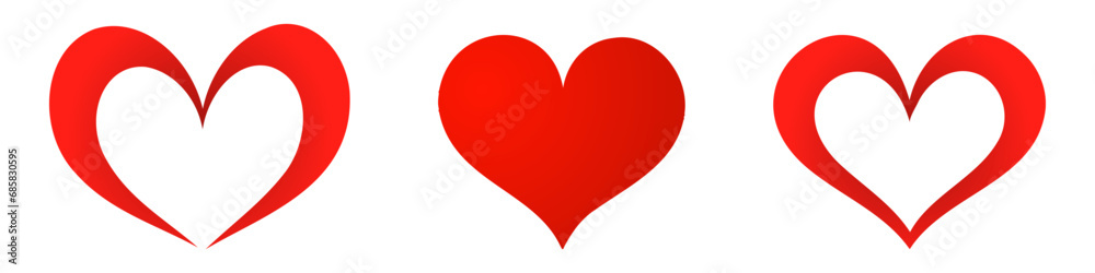 Heart icon collection, love symbols on white background