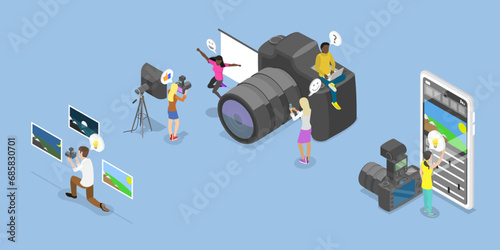 3D Isometric Flat Vector Illustration of Photography Workshop, Arts and Crafts Class