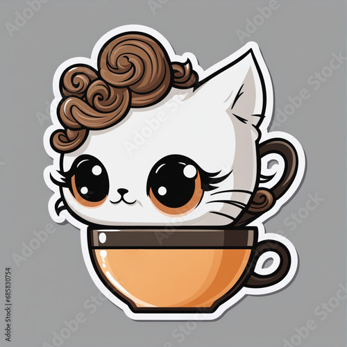 T-shirt design, vector, sticker, Coffee Cup, Cutte, Generative AI