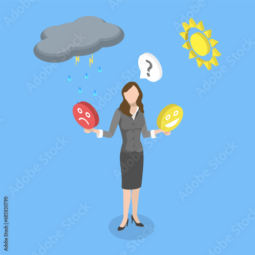 3D Isometric Flat Vector Illustration of Mental Health, Mood Swing