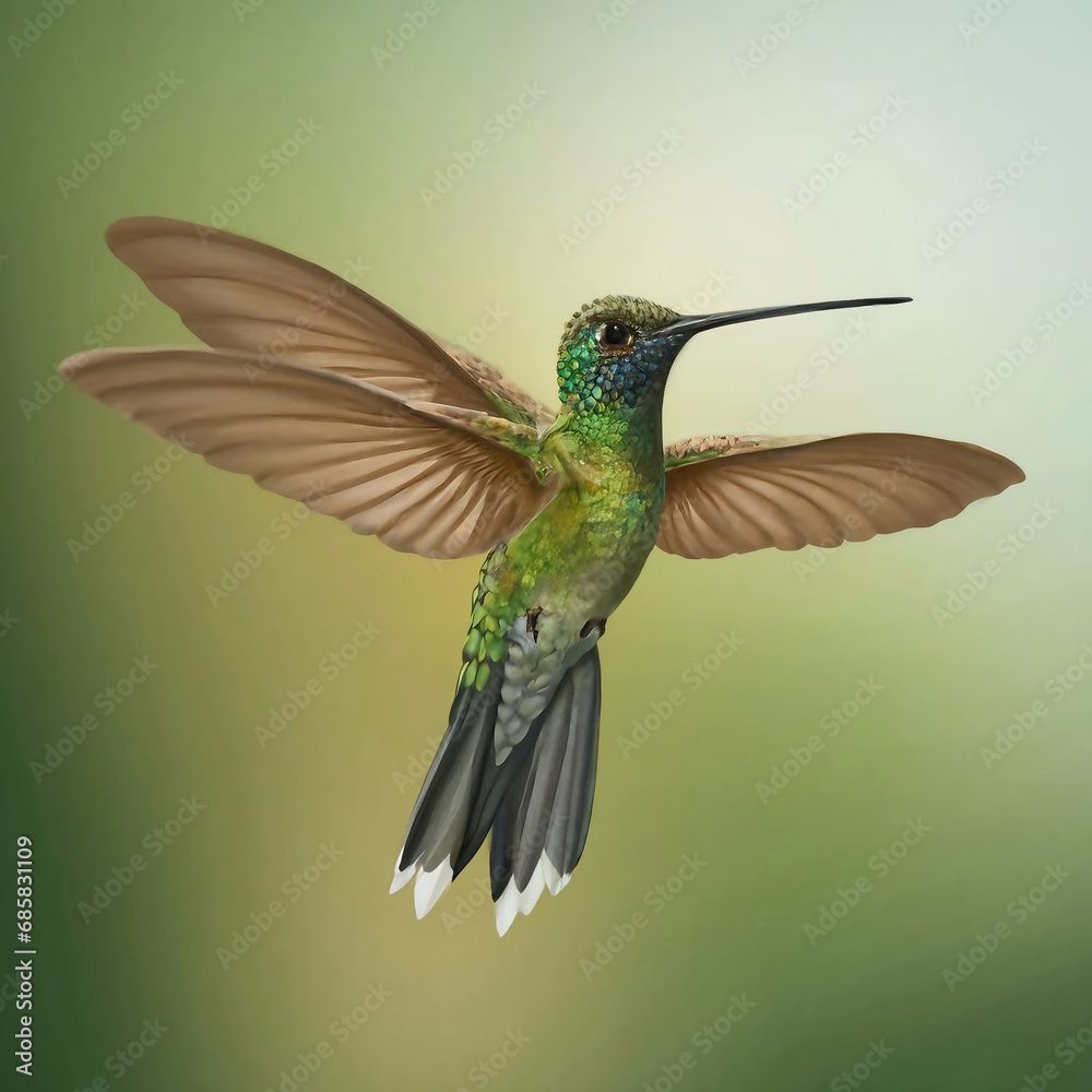 Fototapeta premium ruby hummingbird, hummingbird feeding on a flower, hummingbird on a branch, hummingbird in flying, birds ai image, animal ai photo