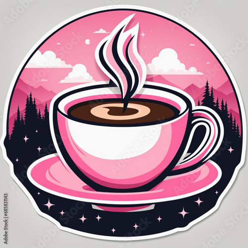 T-shirt design, vector, sticker, Coffee Cup, Cutte, Generative AI