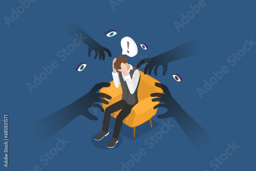 3D Isometric Flat Vector Illustration of Paranoia, Anxiety, Phobias, Mental Problems