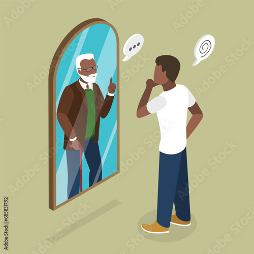3D Isometric Flat Vector Illustration of Advice From Older Generation , Lifetime and Self-realization