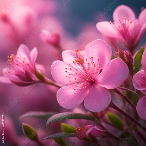 Wildflowers, shades of pink, nature, zoom in, Generative AI