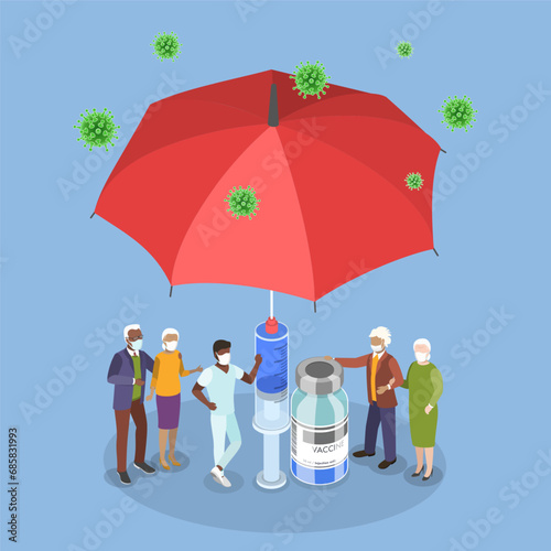 3D Isometric Flat Vector Illustration of Vaccination, Global Immunization