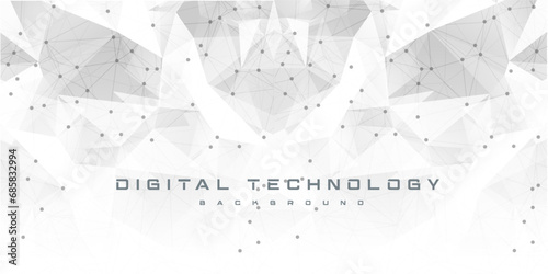 Abstract digital technology hi tech futuristic grey white background, cyber information communication, innovation future tech data, internet network connection, Ai big data lines dots, circuit vector
