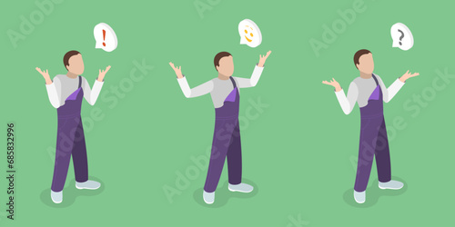 3D Isometric Flat Vector Illustration of Human Emotions and Body Language, Joy, Confusion, Doubt