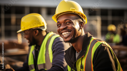 Photography of young African Industrial workers in safety vests