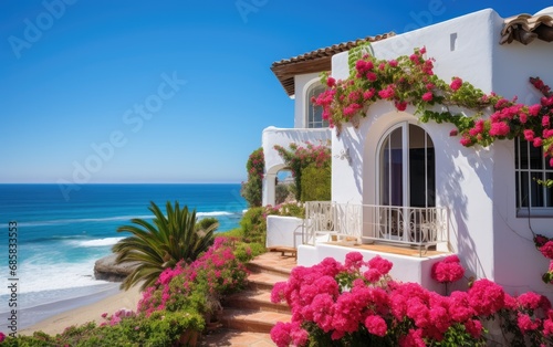 Beautiful spanish villa next to the sea on a sunny day