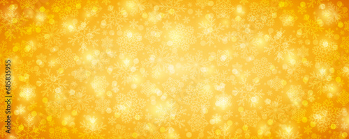 Photographie Golden Christmas banner with snowflakes and bokeh