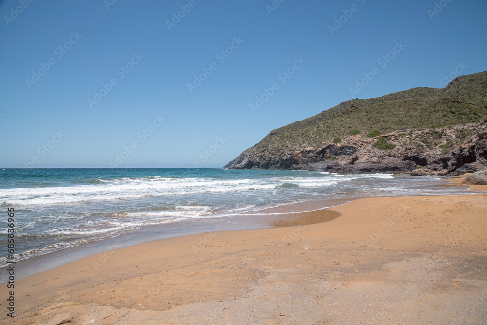 Beaches of the Calblanque Regional Park, Cartagena, LA MANGA DEL MAR MENOR Region of Murcia. a series of beaches and small coves, characterized by their fine golden sands and their almost virgin state