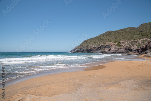 Fototapeta Naklejka Na Ścianę i Meble -  Beaches of the Calblanque Regional Park, Cartagena, LA MANGA DEL MAR MENOR Region of Murcia. a series of beaches and small coves, characterized by their fine golden sands and their almost virgin state