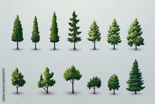 Set of pixel trees isolated on white background