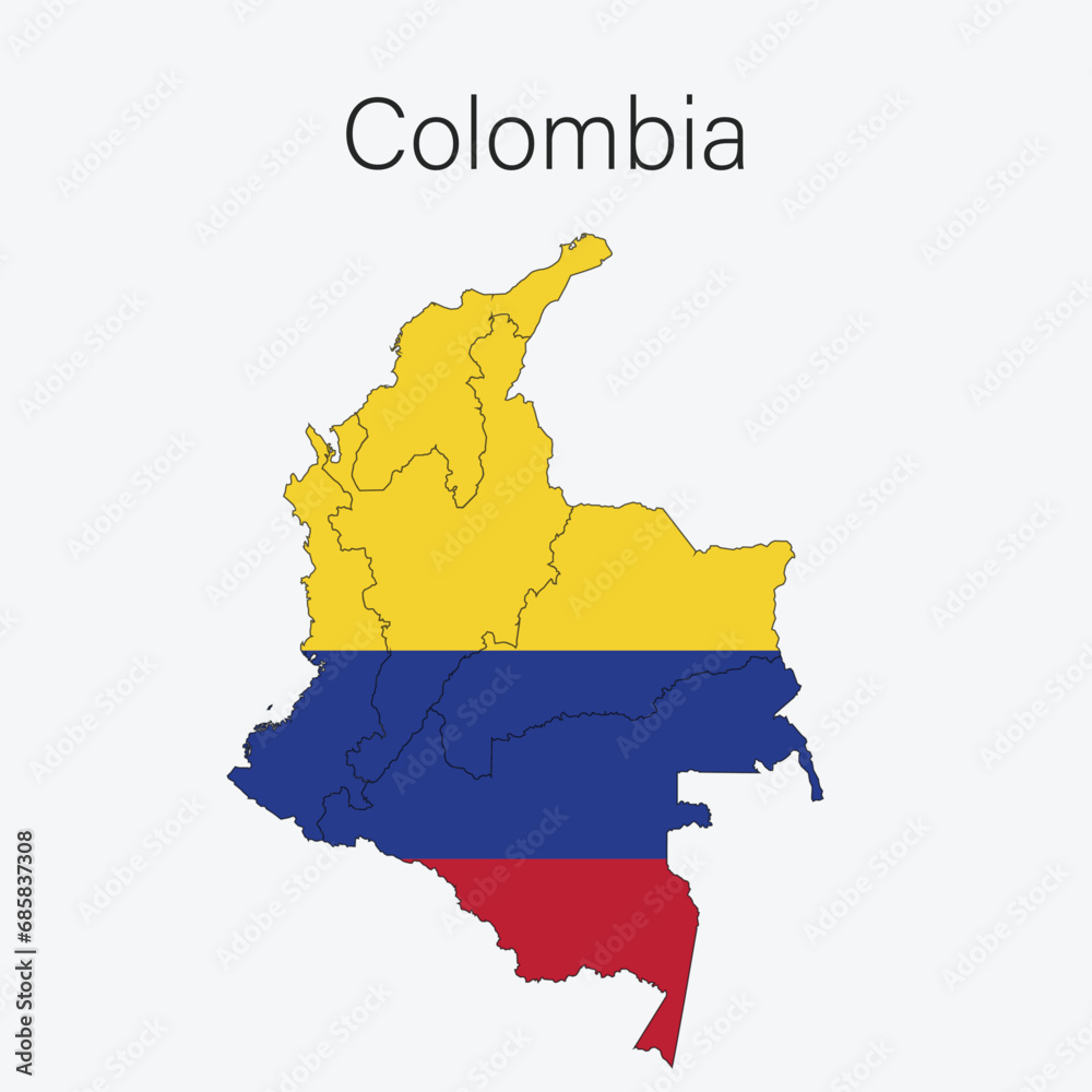Obraz premium National Country Map with Regions and States and Flag in Body