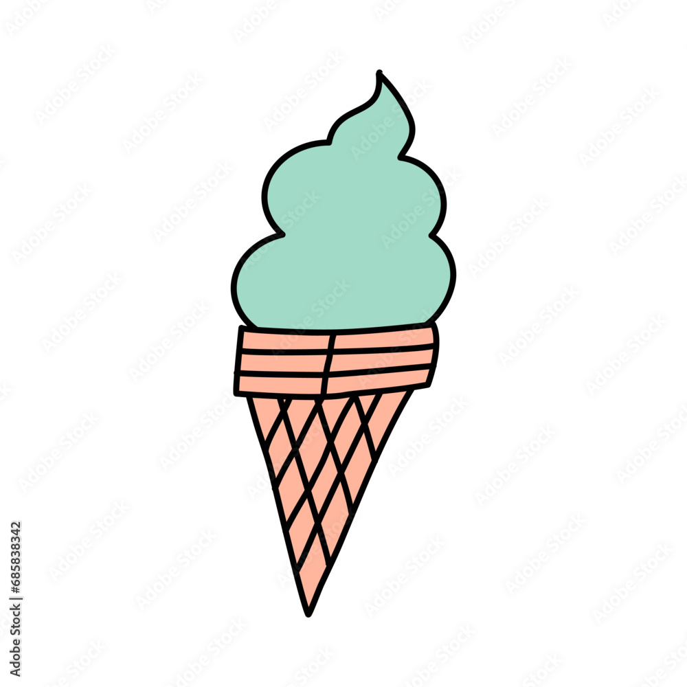 Hand drawing ice cream, retro items 90s Hand drawing ice cream, retro items 90s