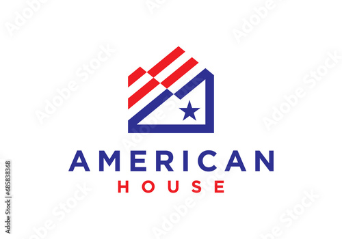 simple american flag house logo design vector