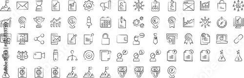 Investor and finance hand drawn icons set, including icons such as Trophy, time, document, business, flag, and more. pencil sketch vector icon collection